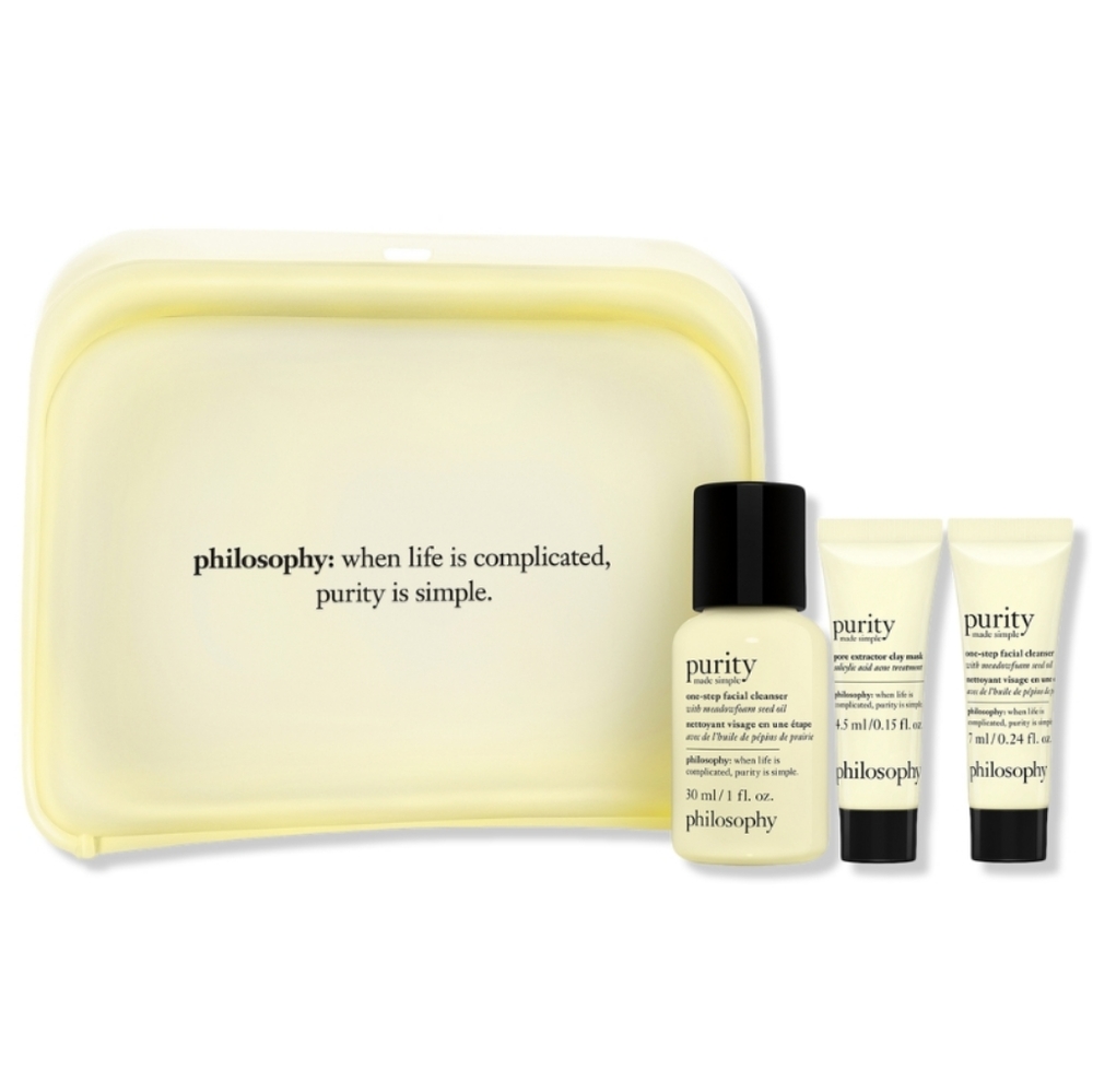 PHILOSOPHY  PURITY MADE SIMPLE SKINCARE TRIAL SET & POUCH.